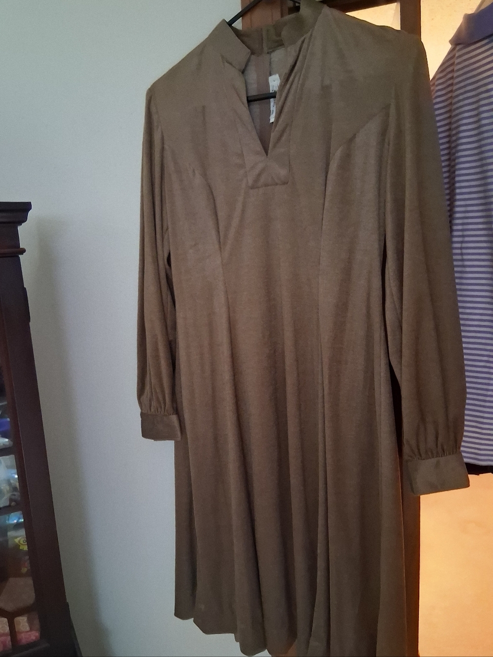 Long Sleeve Midi Dress in Olive Brown
